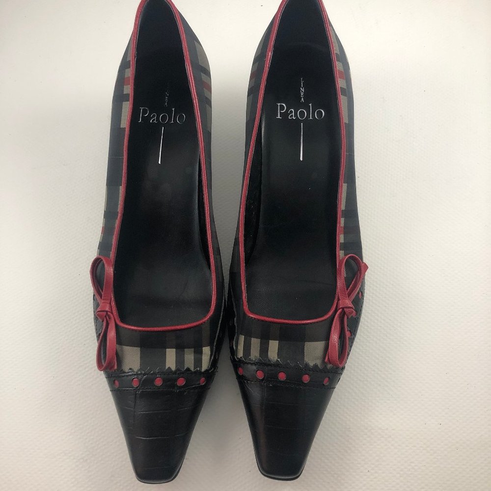 Paolo Plaid Heels Dress Pointed Shoes #1156
